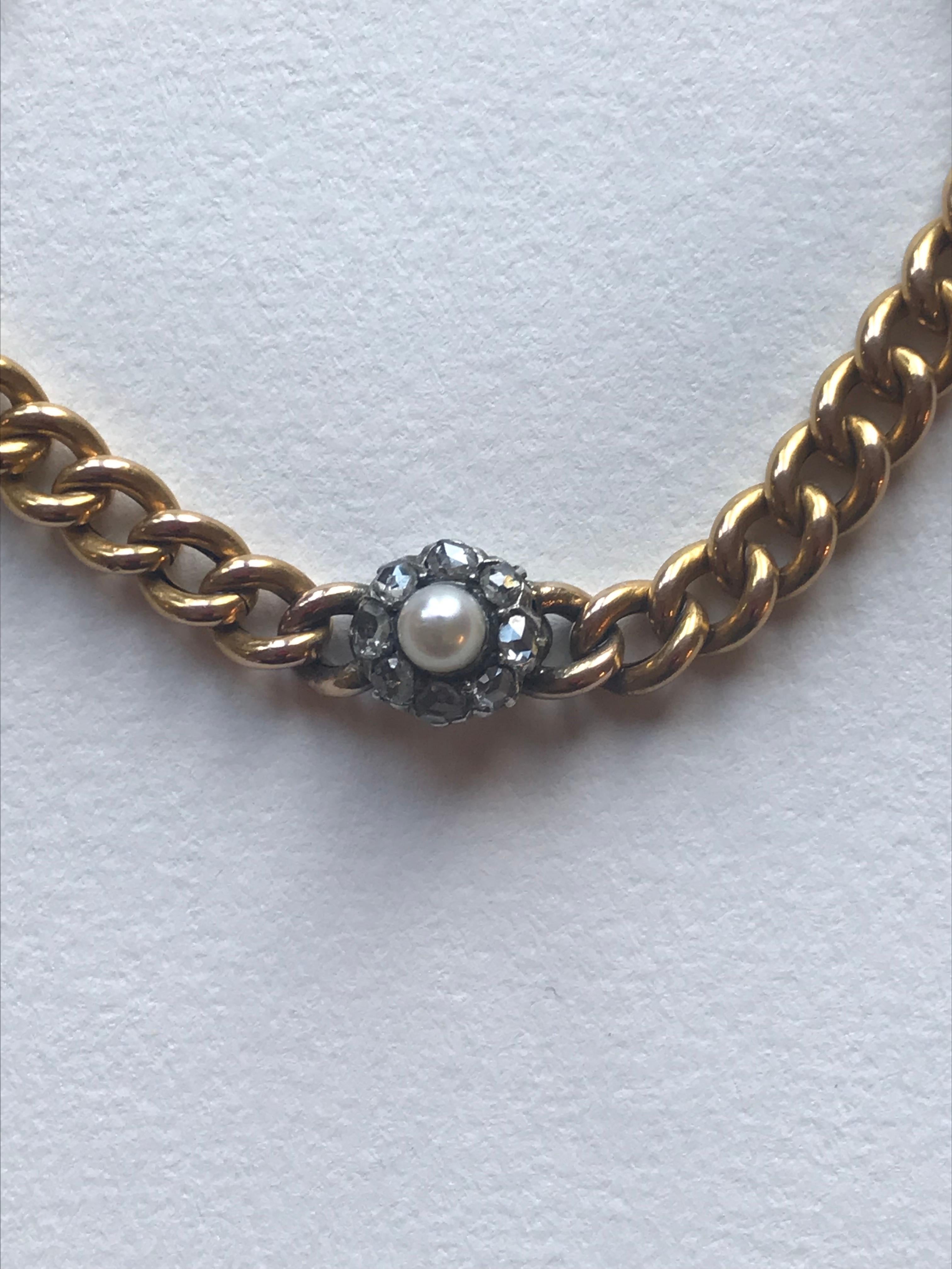 Late Victorian Victorian Diamond and Pearl 18 Karat Bracelet For Sale