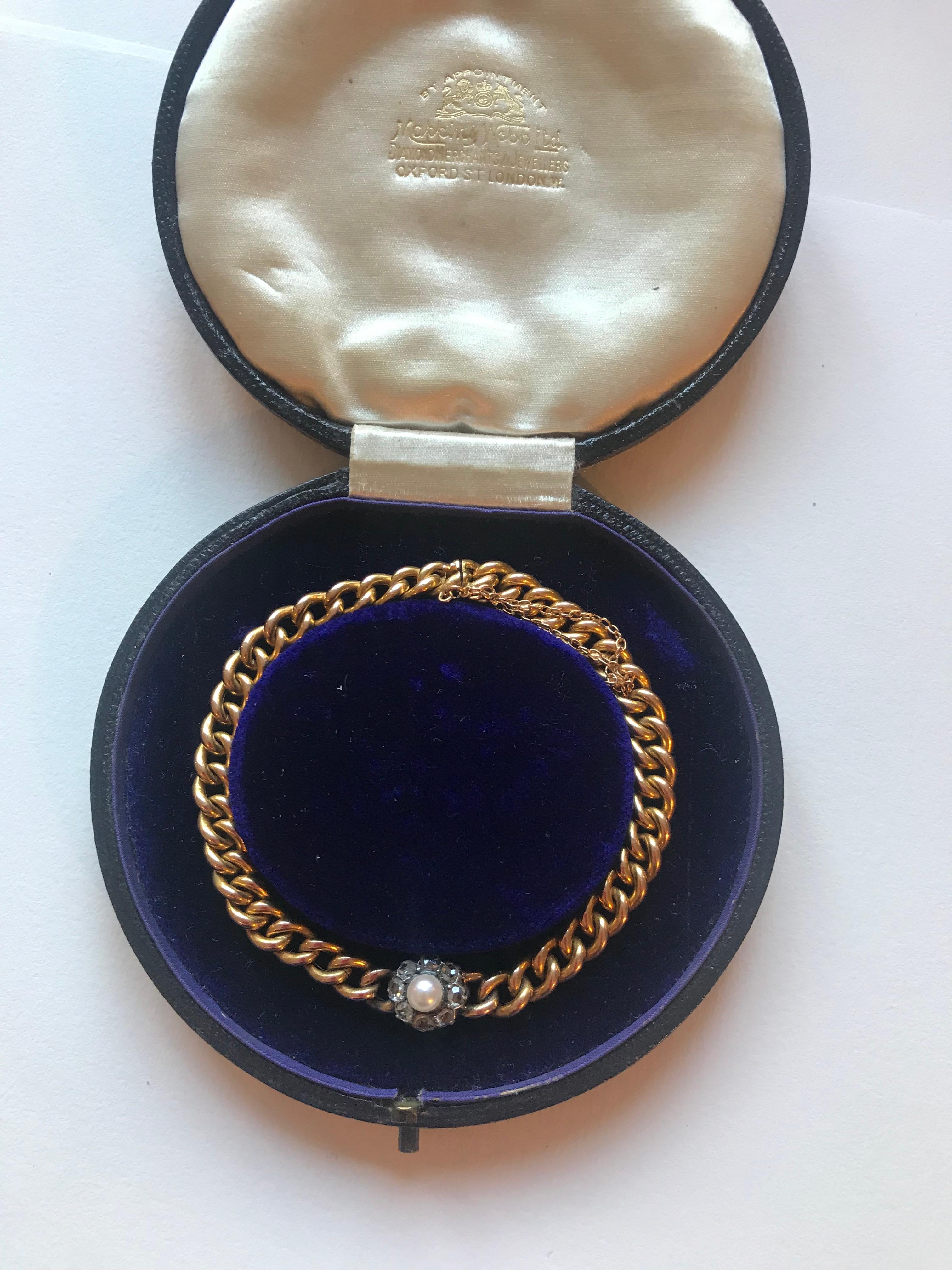 Rose Cut Victorian Diamond and Pearl 18 Karat Bracelet For Sale