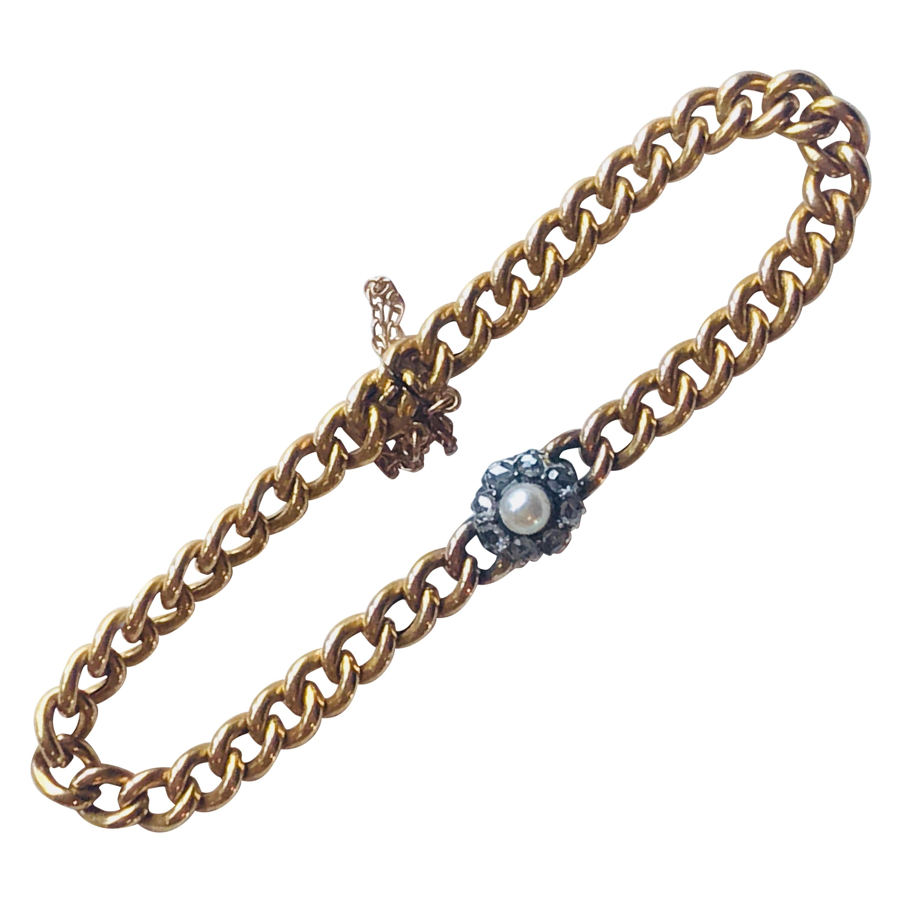 Victorian Diamond and Pearl 18 Karat Bracelet For Sale
