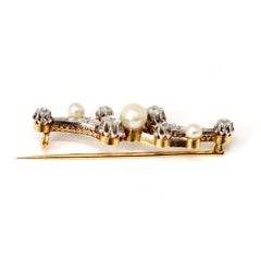 Victorian Diamond and Pearl Brooch Set in 14 Karat Gold