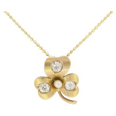 Antique Victorian Diamond and Pearl Clover Necklace