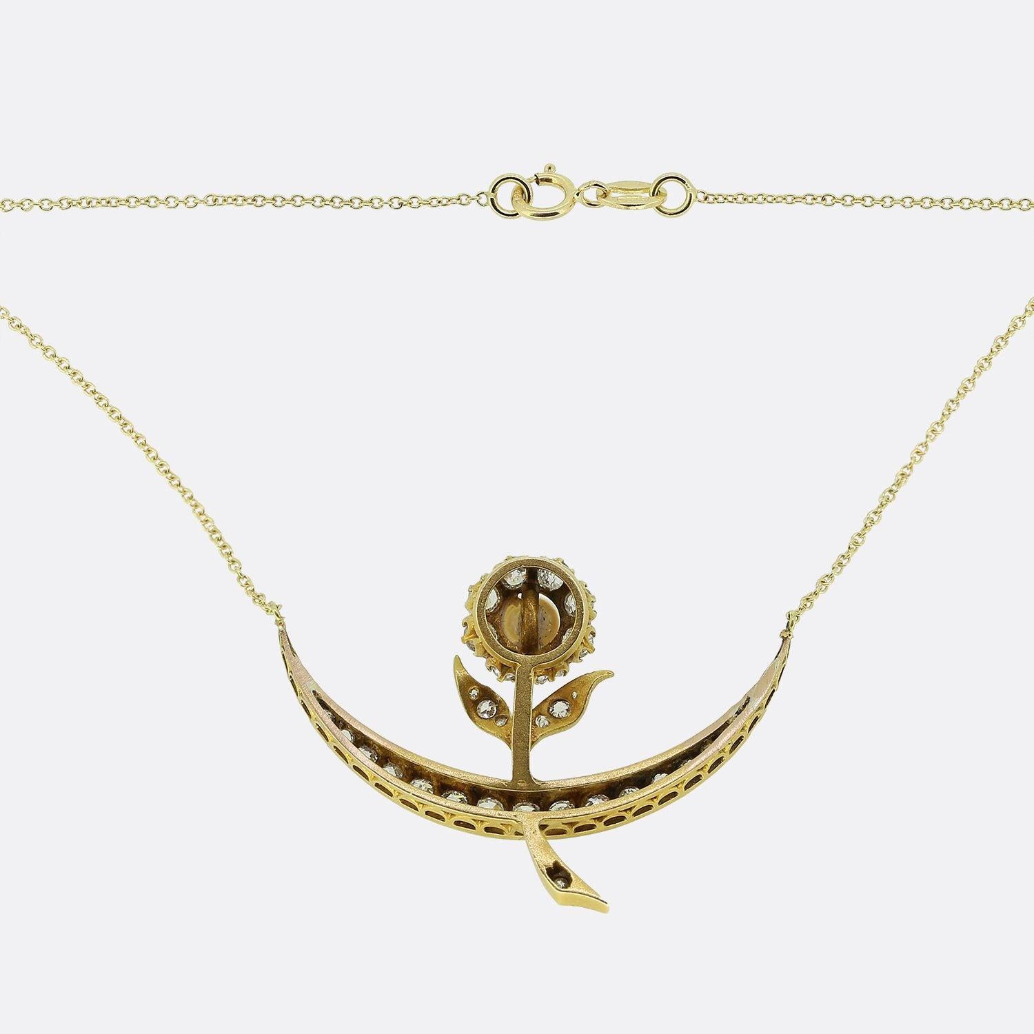 Vittoriano Collana vittoriana con diamanti e perle a mezzaluna in vendita