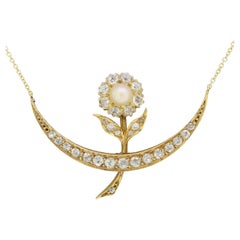 Collar Victoriano de Diamantes y Perlas Luna Creciente