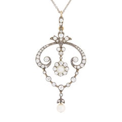 Victorian Diamond and Pearl Drop Pendant, circa 1880s