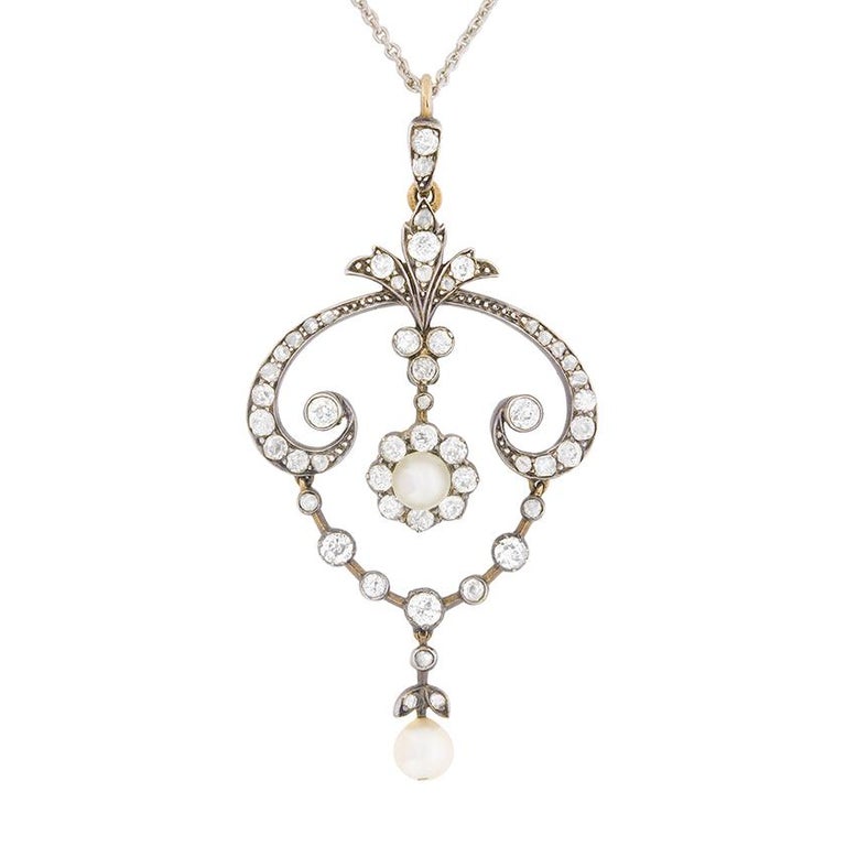 Pendentif Victorien En Or 18k Avec Perle, Diamant Et Pierre - Circa 1890