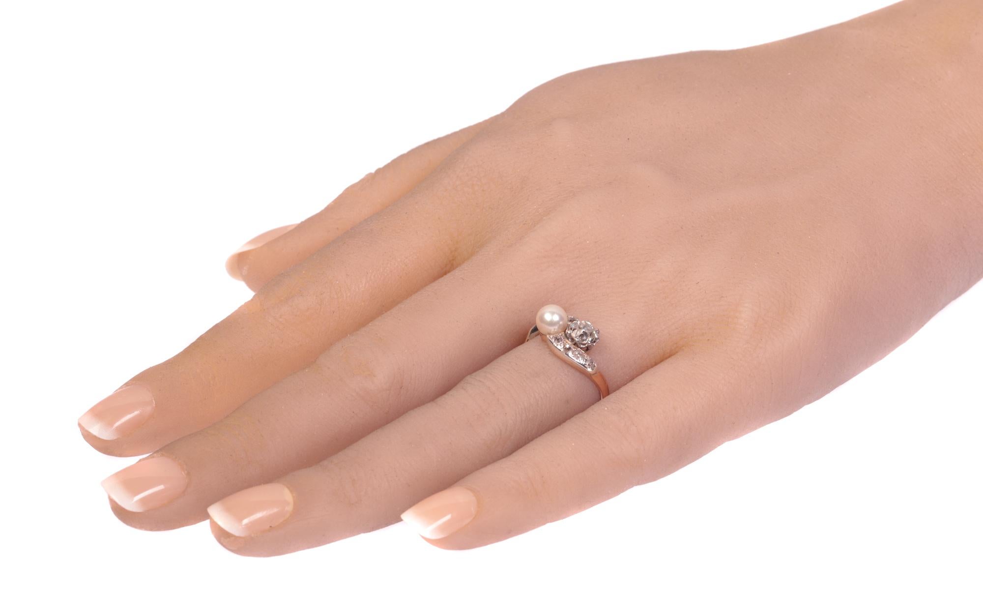 Victorian Diamond and Pearl Engagement Ring So-Called Romantic Toi et Moi For Sale 7
