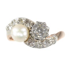 Victorian Diamond and Pearl Engagement Ring So-Called Romantic Toi et Moi