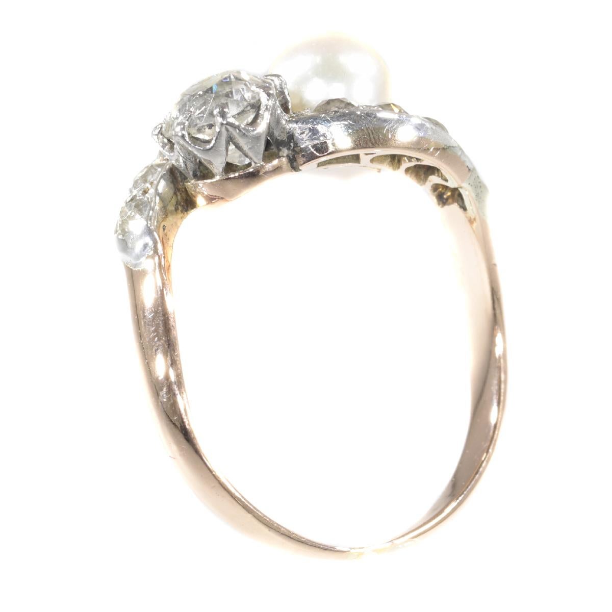 Victorian Diamond and Pearl Engagement Ring So-Called Romantic Toi et Moi For Sale 2