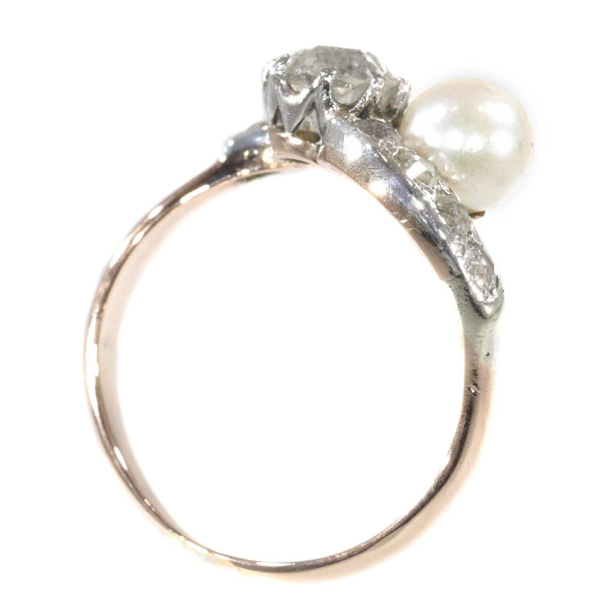 Victorian Diamond and Pearl Engagement Ring So-Called Romantic Toi et Moi For Sale 3