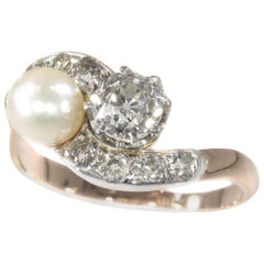 Victorian Diamond and Pearl Engagement Ring So-Called Romantic Toi et Moi