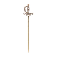 Victorian Diamond and Pearl French Sword Pin, c.1880s