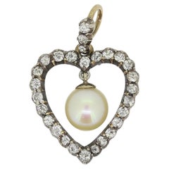Victorian Diamond and Pearl Heart Pendant