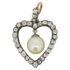 Antique Victorian Diamond and Pearl Heart Pendant