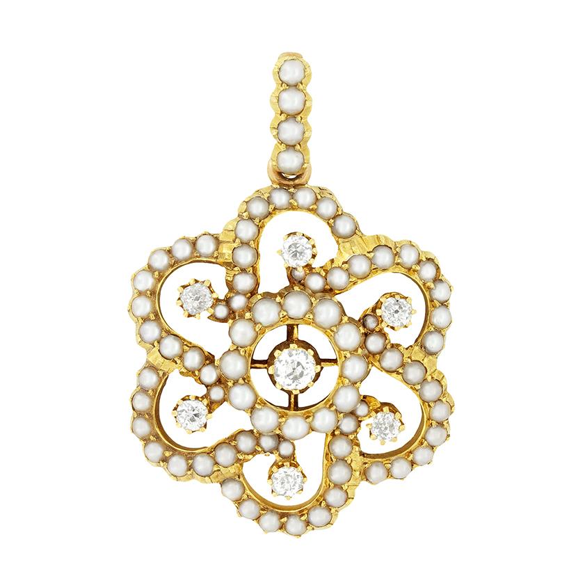 Vittoriano Ciondolo vittoriano con diamanti e perle, 1880 ca. in vendita