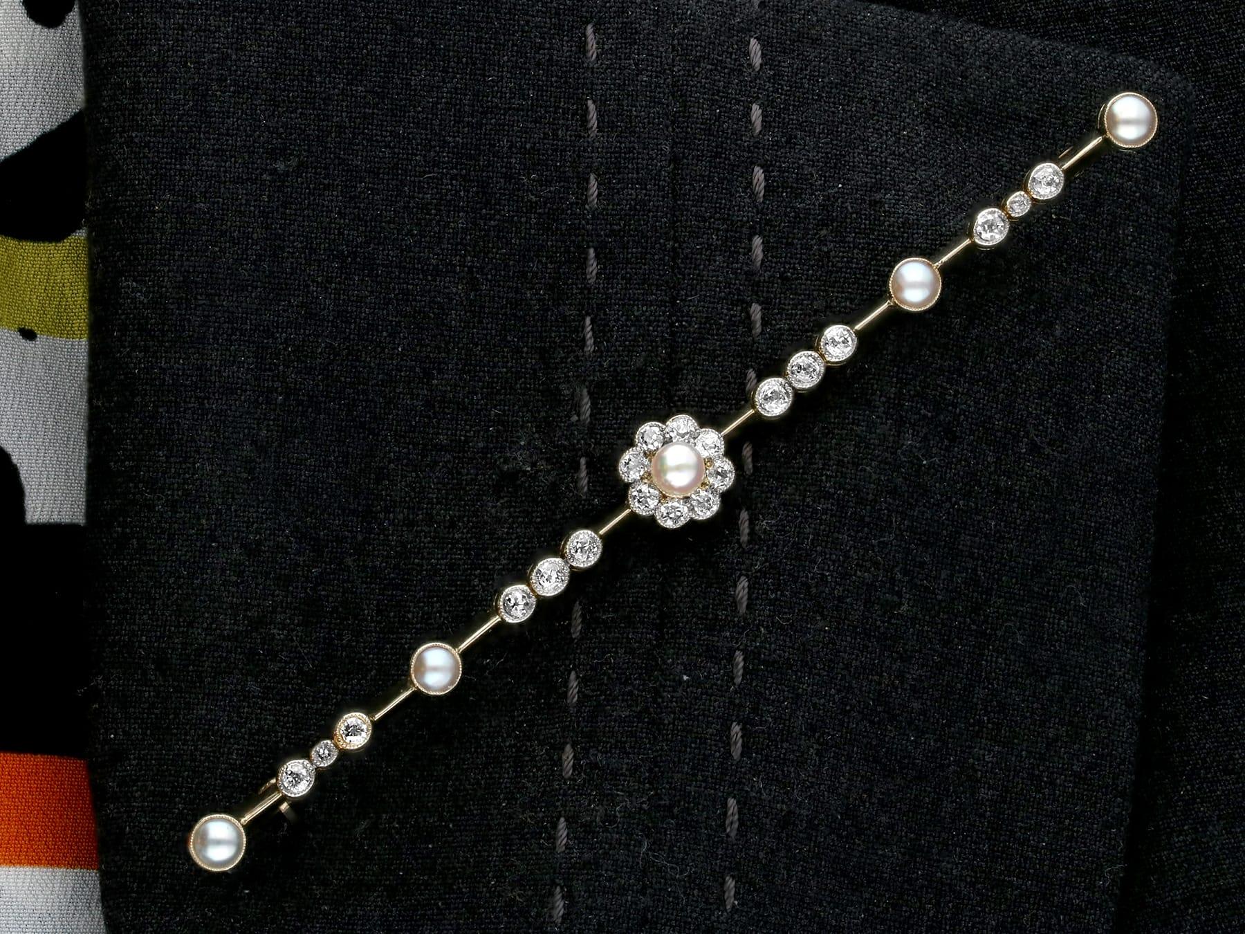 Victorian Diamond and Pearl Yellow Gold Bar Brooch For Sale 7
