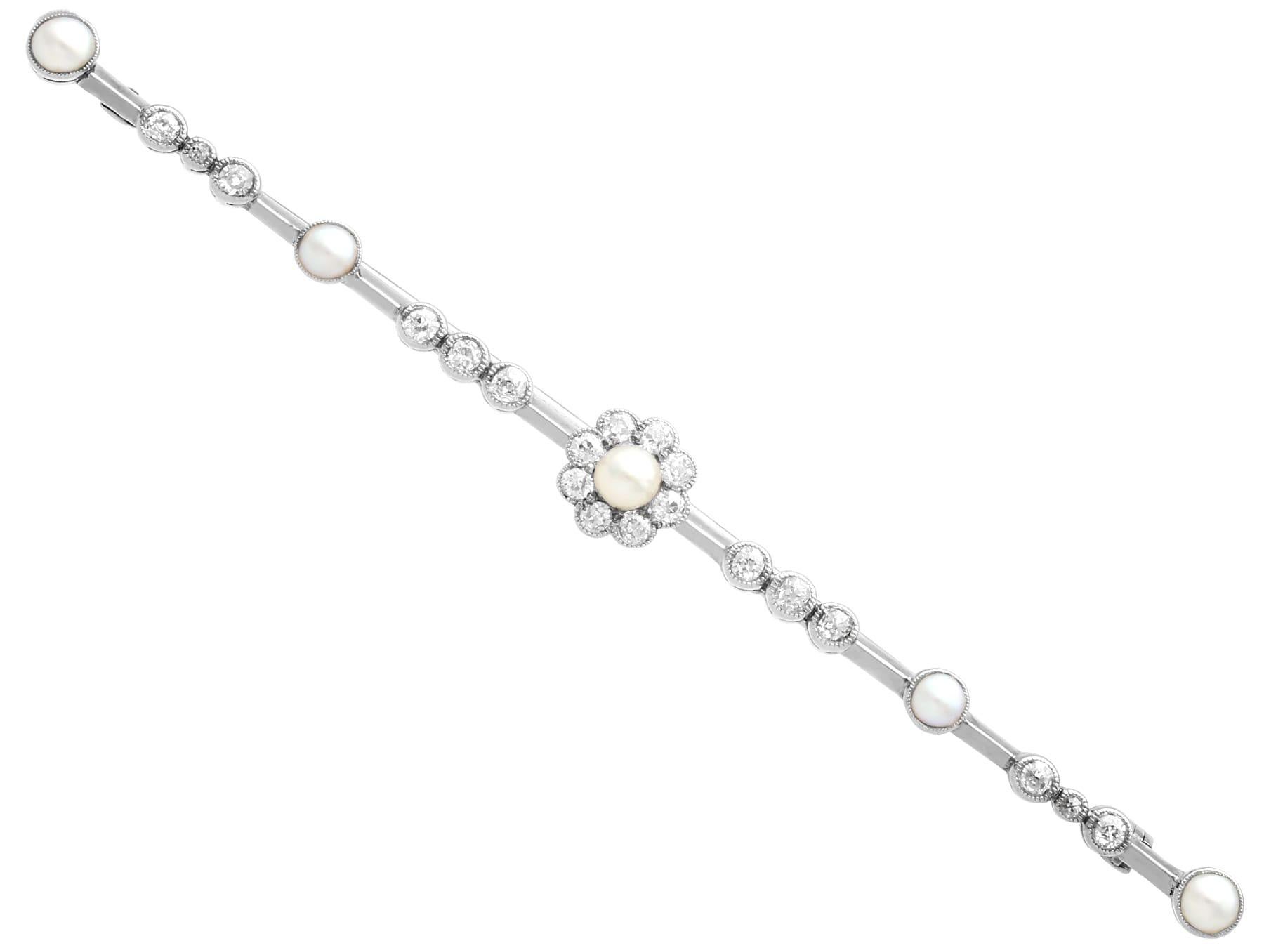 Women's Victorian Diamond and Pearl Yellow Gold Bar Brooch For Sale