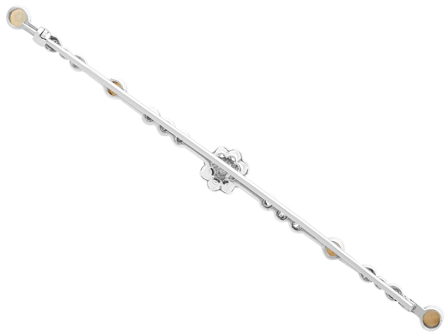 Victorian Diamond and Pearl Yellow Gold Bar Brooch For Sale 1