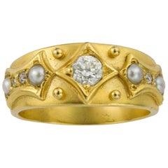 Victorian Diamond and Pearl Yellow Gold Ring