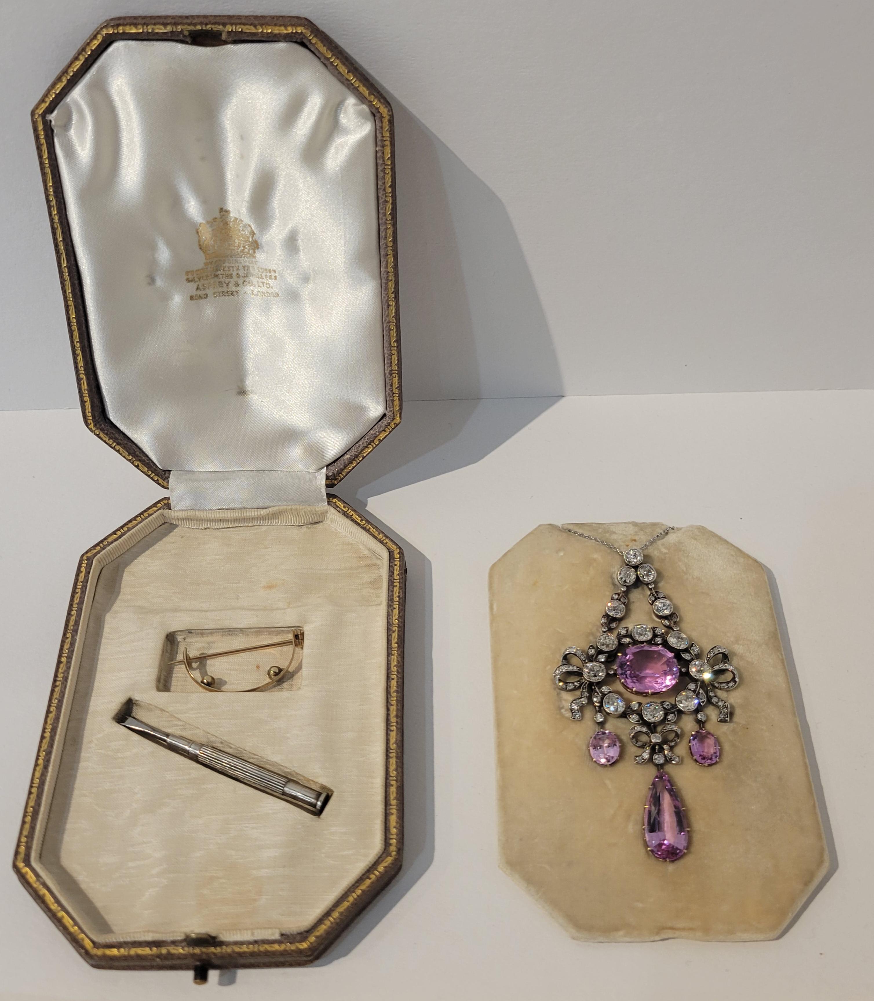 Moderner viktorianischer Diamant- und rosa Topas-Anhänger/Brosche 'Asprey London' (Viktorianisch) im Angebot