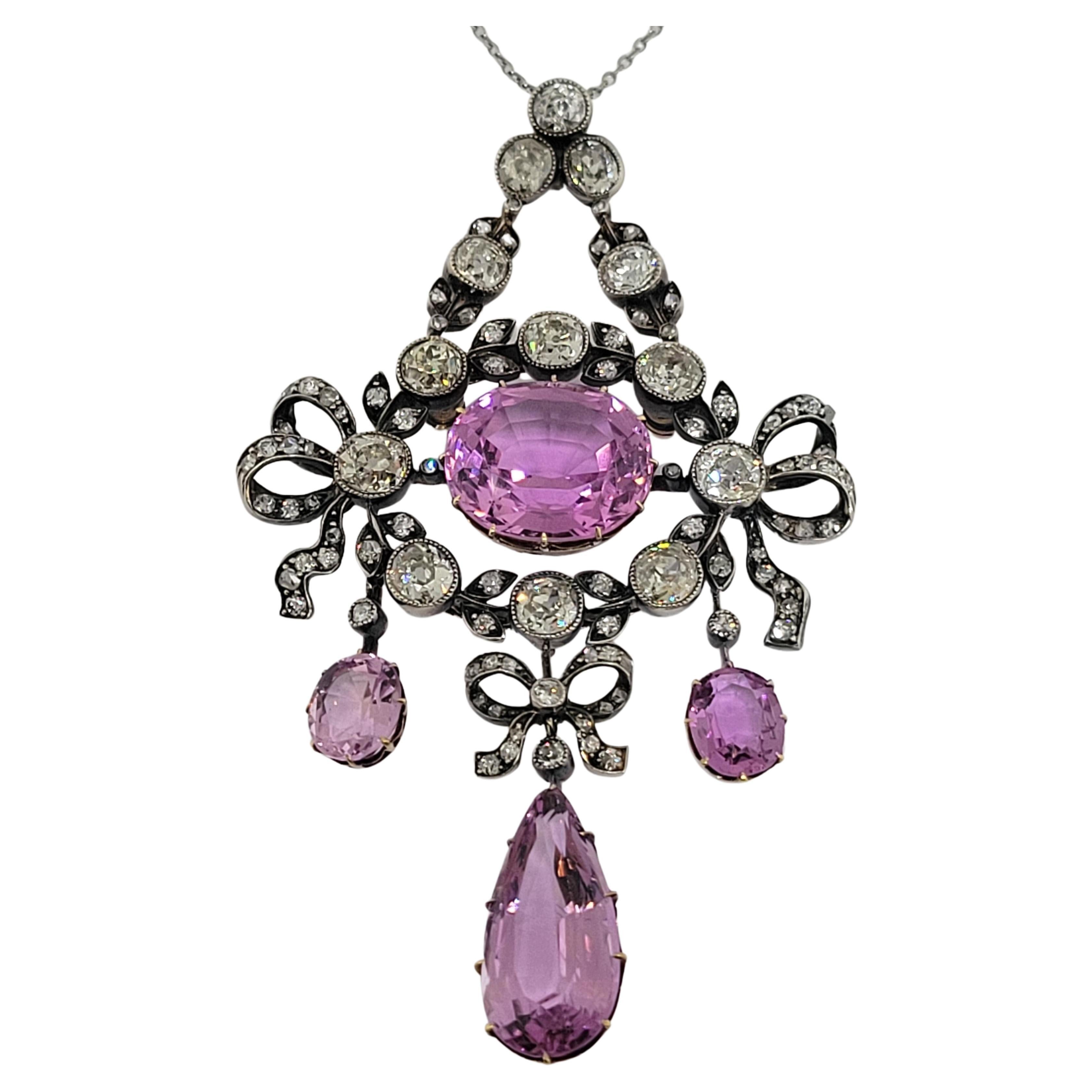 Victorian Diamond and Pink Topaz Convertible Pendant/Brooch 'Asprey London'