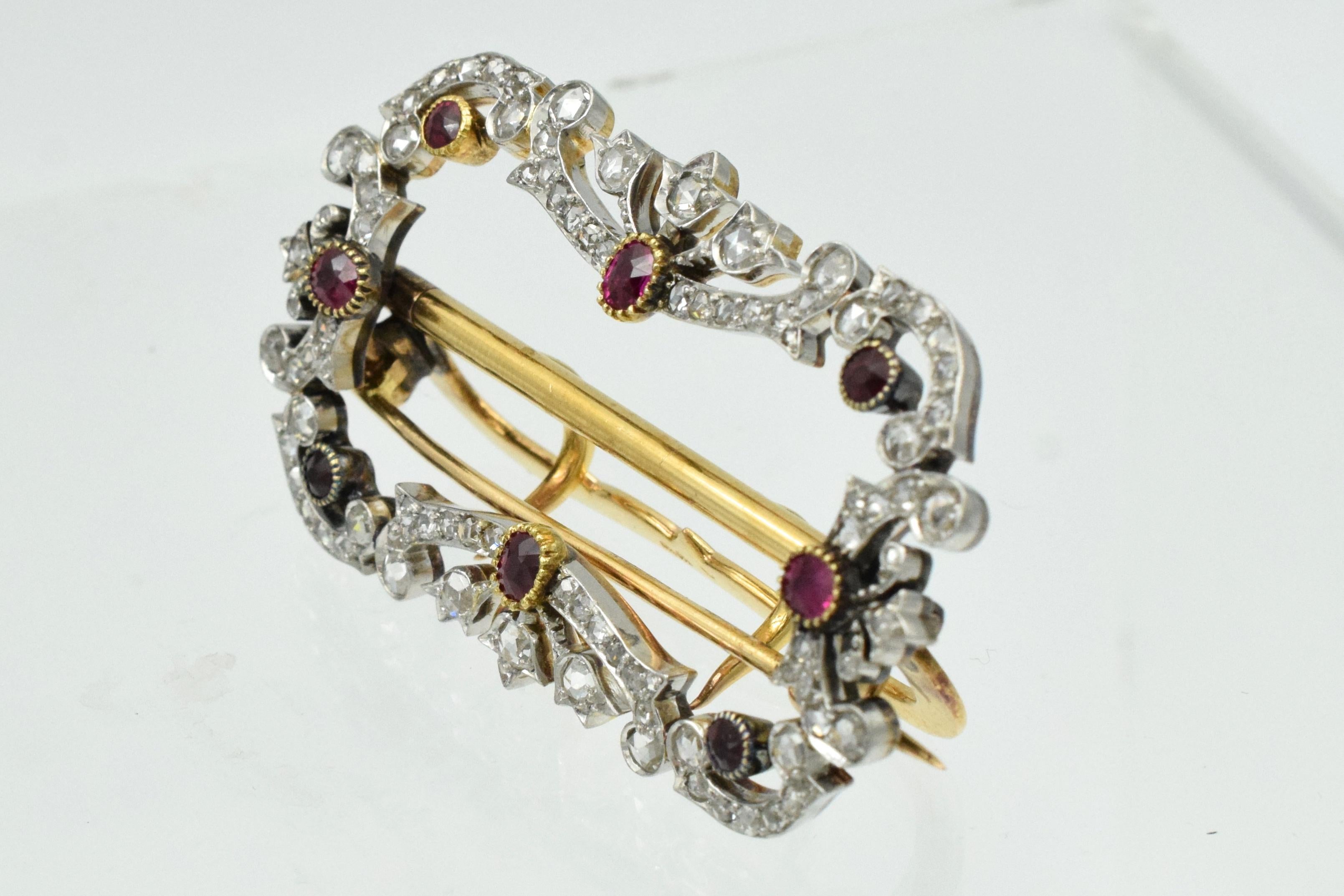 Victorian Diamond and Ruby Brooch/Buckle In Excellent Condition In New York, NY