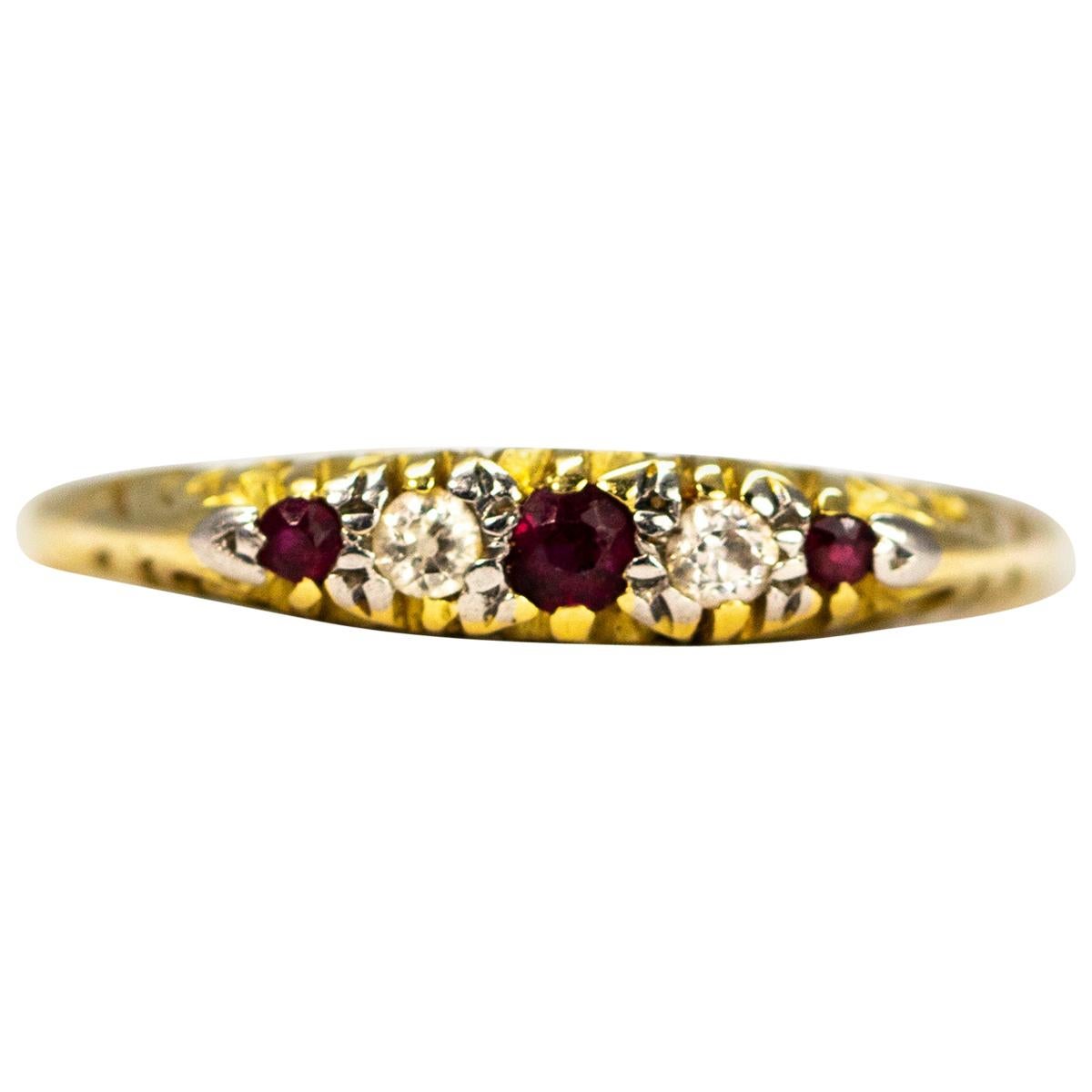 Victorian Diamond and Ruby Carat 18 Carat Gold Five-Stone Band