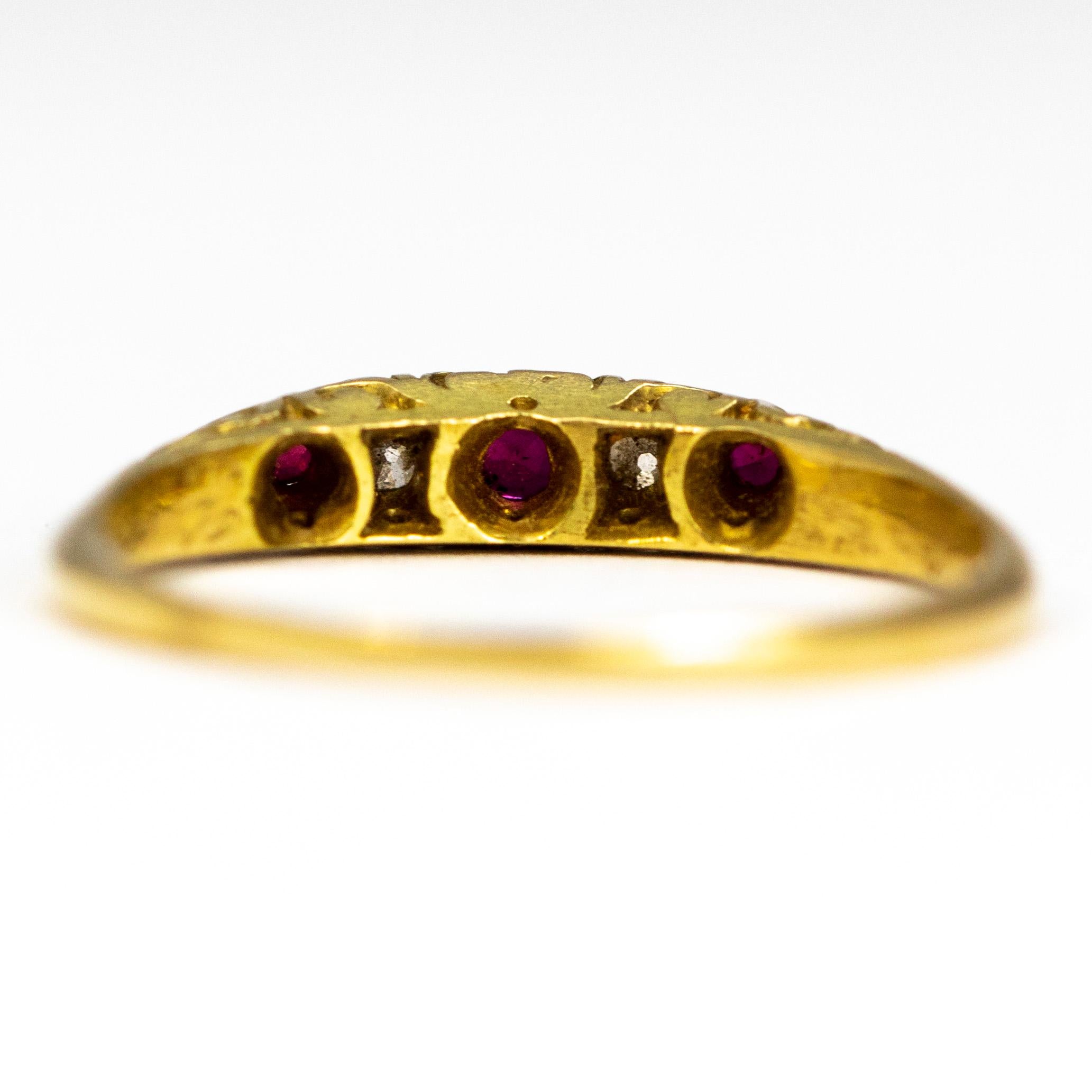 Women's Victorian Diamond and Ruby Carat 18 Carat Gold Five-Stone Band