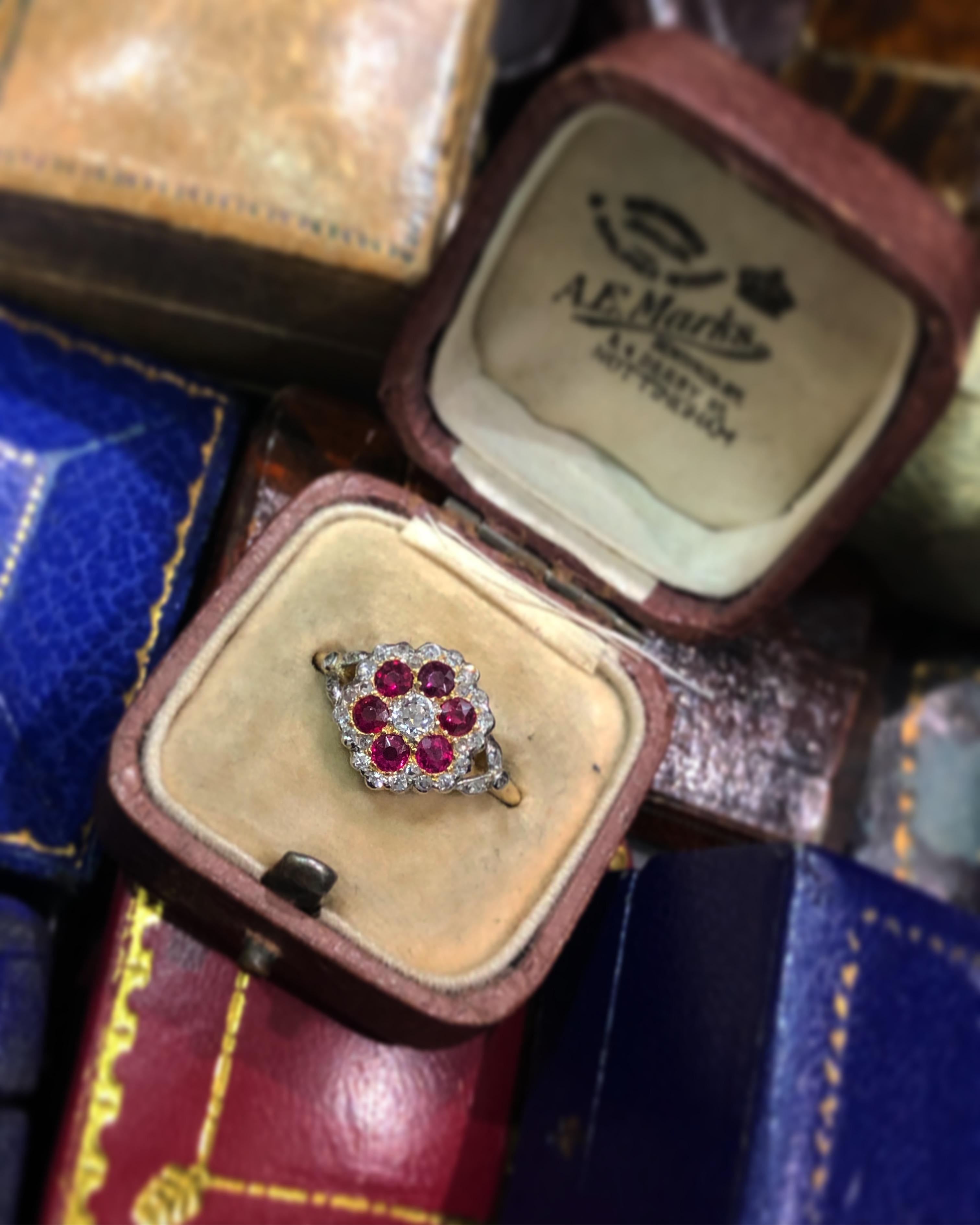 Victorian Diamond and Ruby Daisy Cluster Ring, circa 1880s For Sale 1