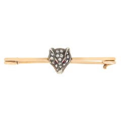 Victorian Diamond and Ruby Wolf Brooch, c.1880s
