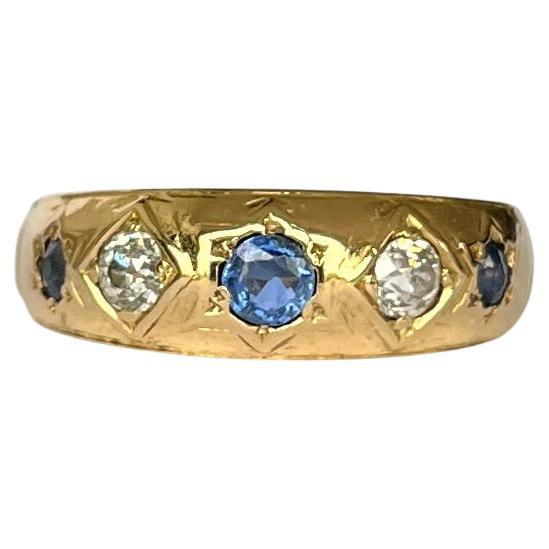 Victorian Diamond and Sapphire 18 Carat Gold Band For Sale