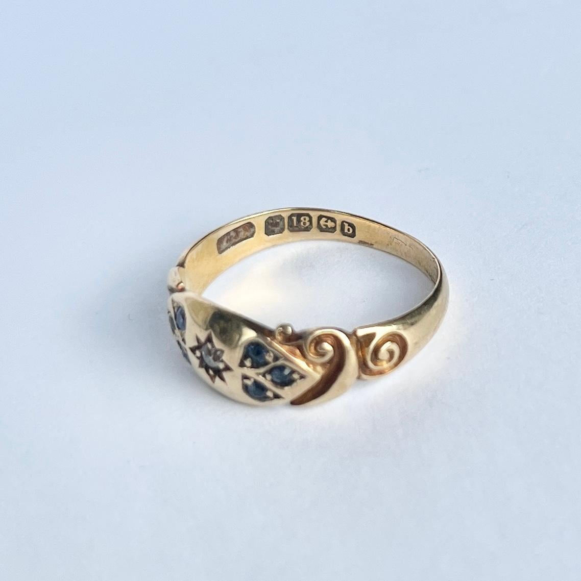 Viktorianischer Diamant- und Saphirring aus 18 Karat Gold im Zustand „Gut“ in Chipping Campden, GB