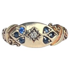 Antique Victorian Diamond and Sapphire 18 Carat Gold Ring