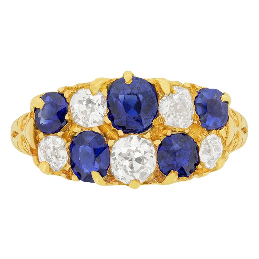 Victorian Diamond and Sapphire Cluster Ring, circa 1894 For Sale