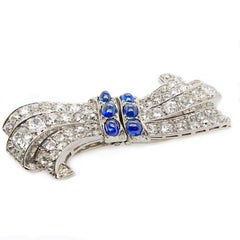 Victorian Diamond and Sapphire Double Clip Bow Brooch, circa 1880s