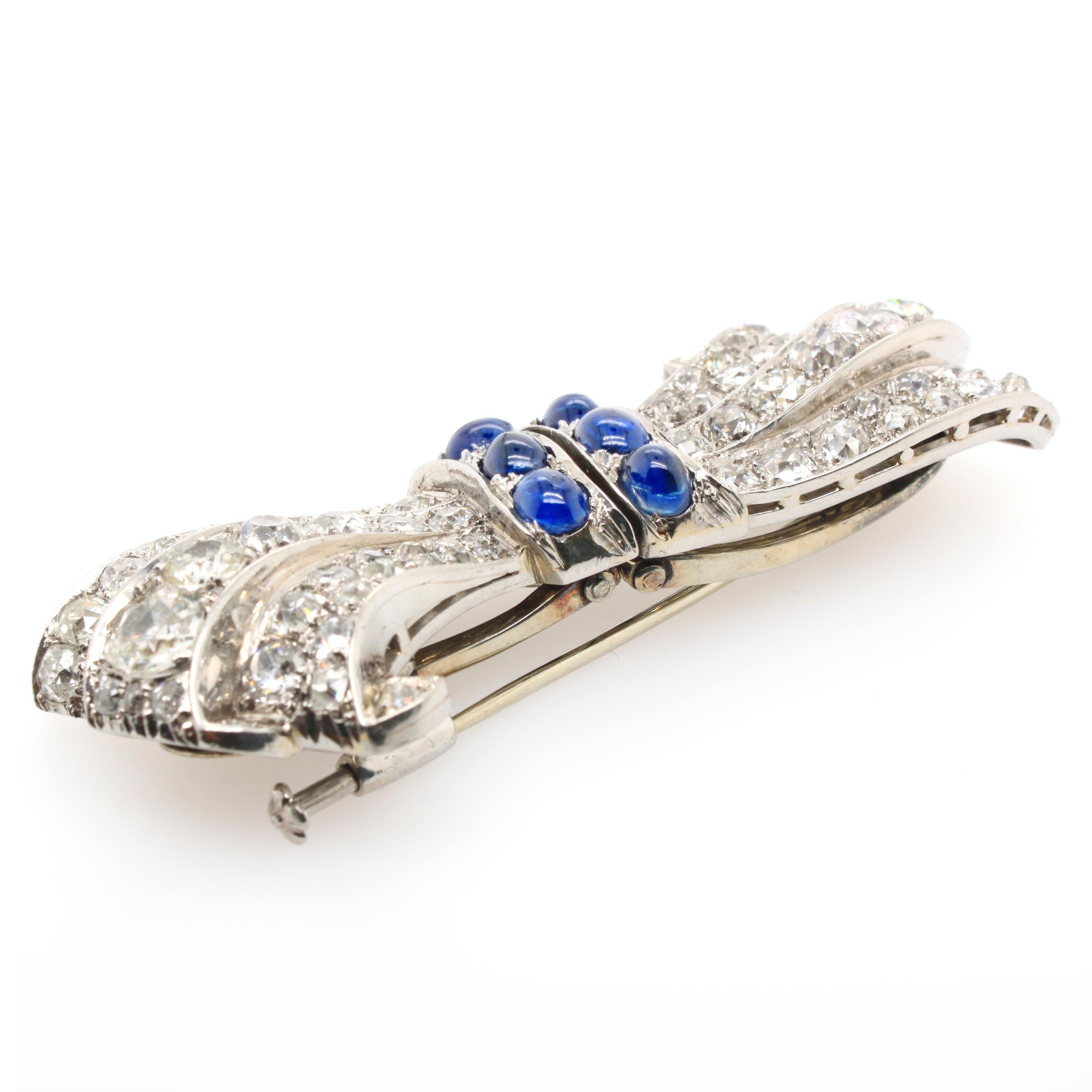 Victorian Diamond and Sapphire Double Clip Bow Brooch, circa 1880s 1