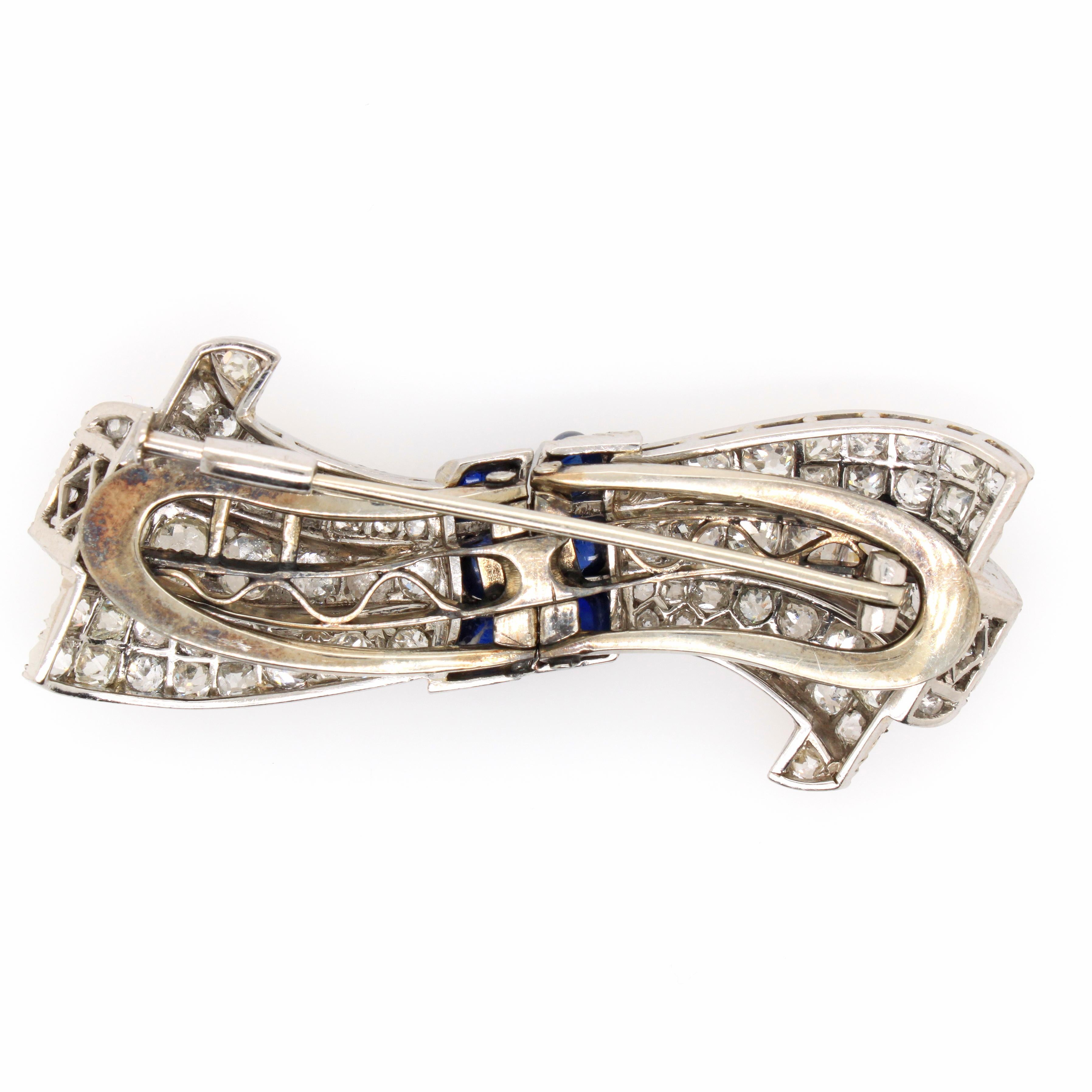 Victorian Diamond and Sapphire Double Clip Bow Brooch, circa 1880s 2
