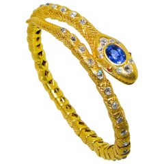 Victorian Diamond and Sapphire Serpent 18 Karat Gold Bracelet, circa 1860