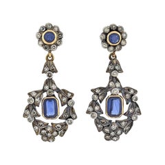 Antique Victorian Diamond and Sapphire Wreath Dangle Earrings