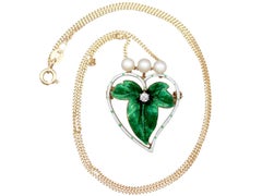 Victorian Diamond and Seed Pearl Enamel and Yellow Gold Pendant / Brooch