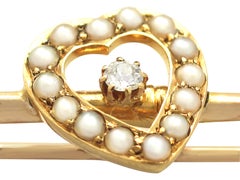 Victorian Diamond and Seed Pearl Yellow Gold Brooch