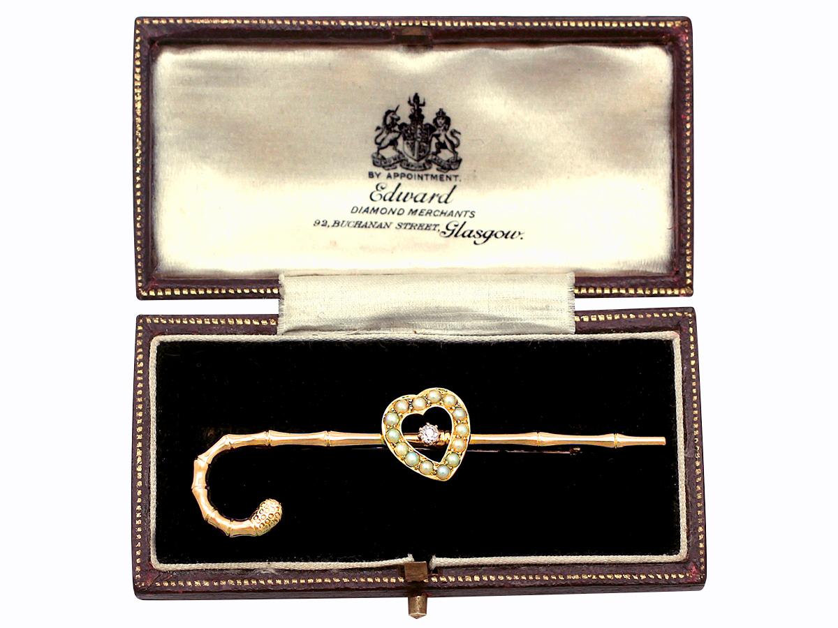 Victorian Diamond and Seed Pearl Yellow Gold Brooch For Sale 2