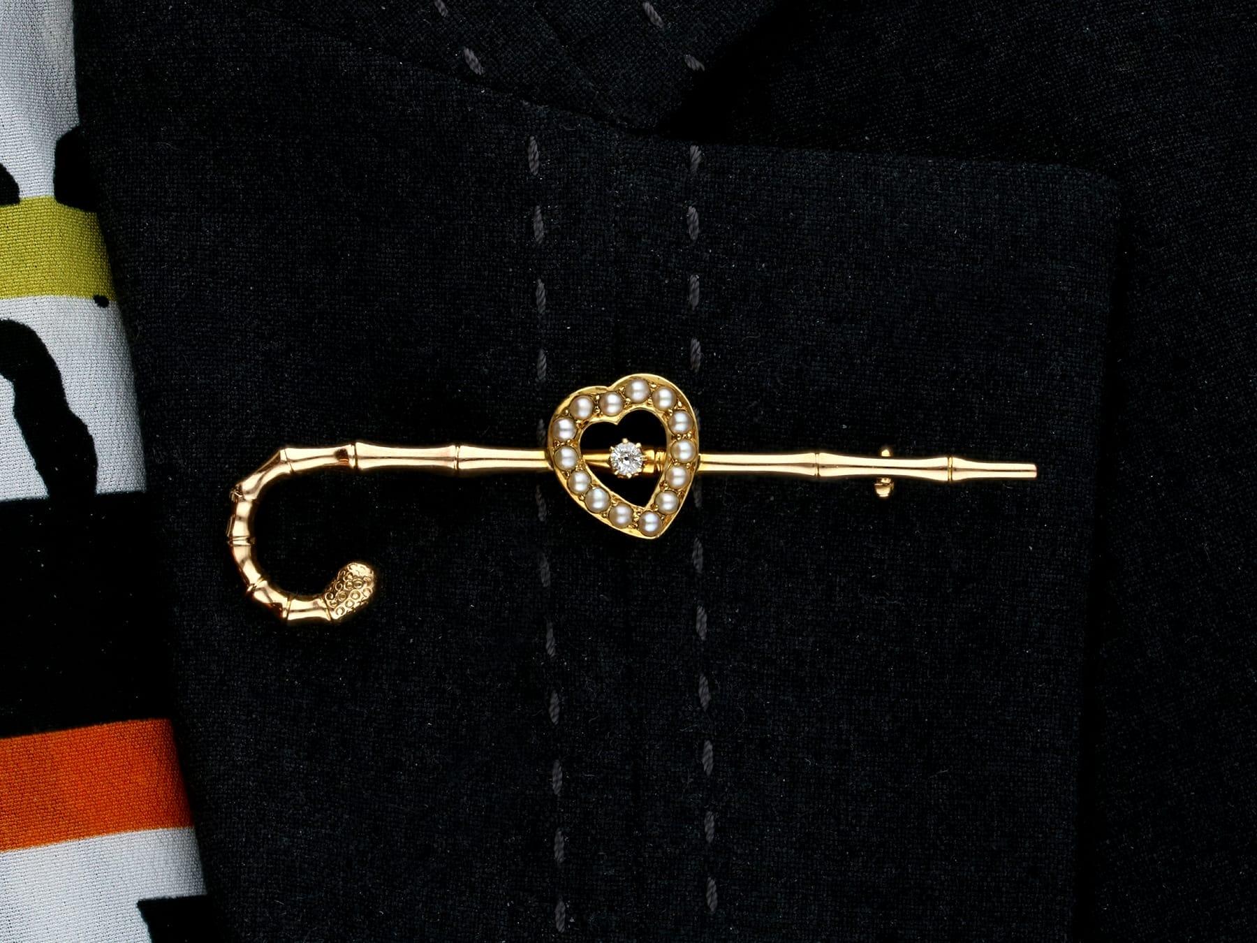 Victorian Diamond and Seed Pearl Yellow Gold Brooch For Sale 3