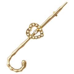 Victorian Diamond and Seed Pearl Yellow Gold Brooch