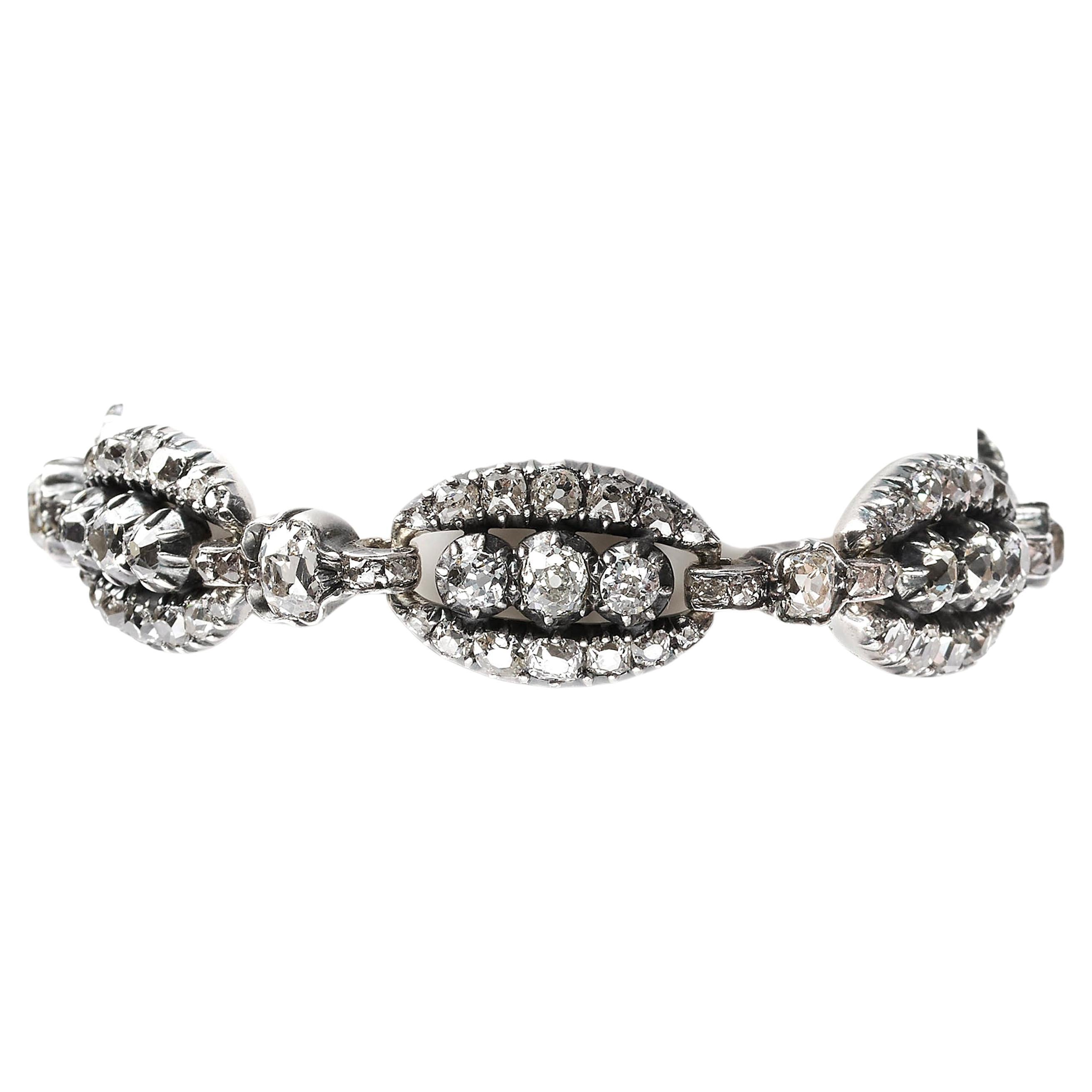 Victorian Diamond and Silver Upon Gold Bracelet, 10.50ct, Circa 1870 For Sale