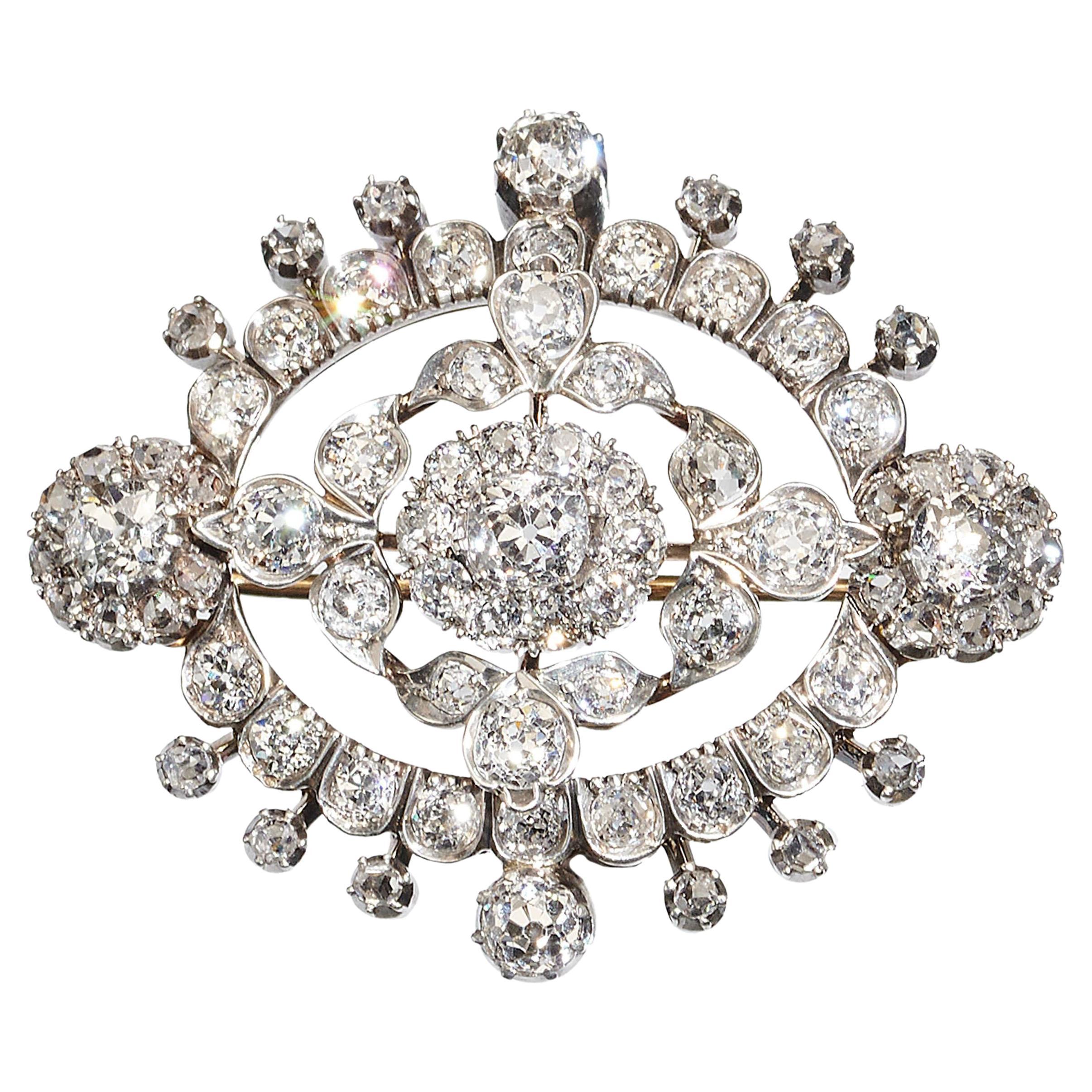 Victorian Diamond and Silver-Upon-Gold Brooch, circa 1875 For Sale