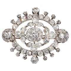 Antique Victorian Diamond and Silver-Upon-Gold Brooch, circa 1875