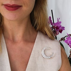 Victorian Diamond and Silver Upon Gold Two Row Crescent Brooch, Circa 1890