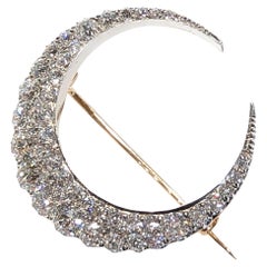 Victorian Diamond and Silver Upon Gold Two Row Crescent Brooch, Circa 1890