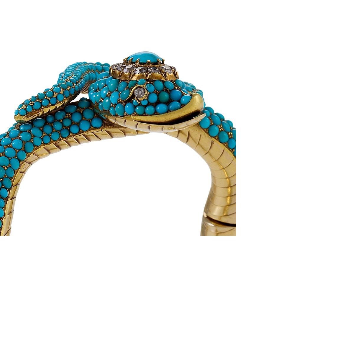 Women's Victorian Diamond and Turquoise Snake Bangle Bracelet