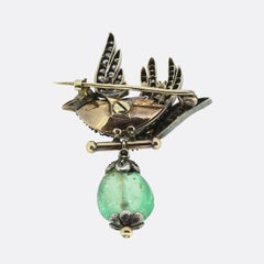 Victorian Diamond Bird and Emerald Drop Brooch